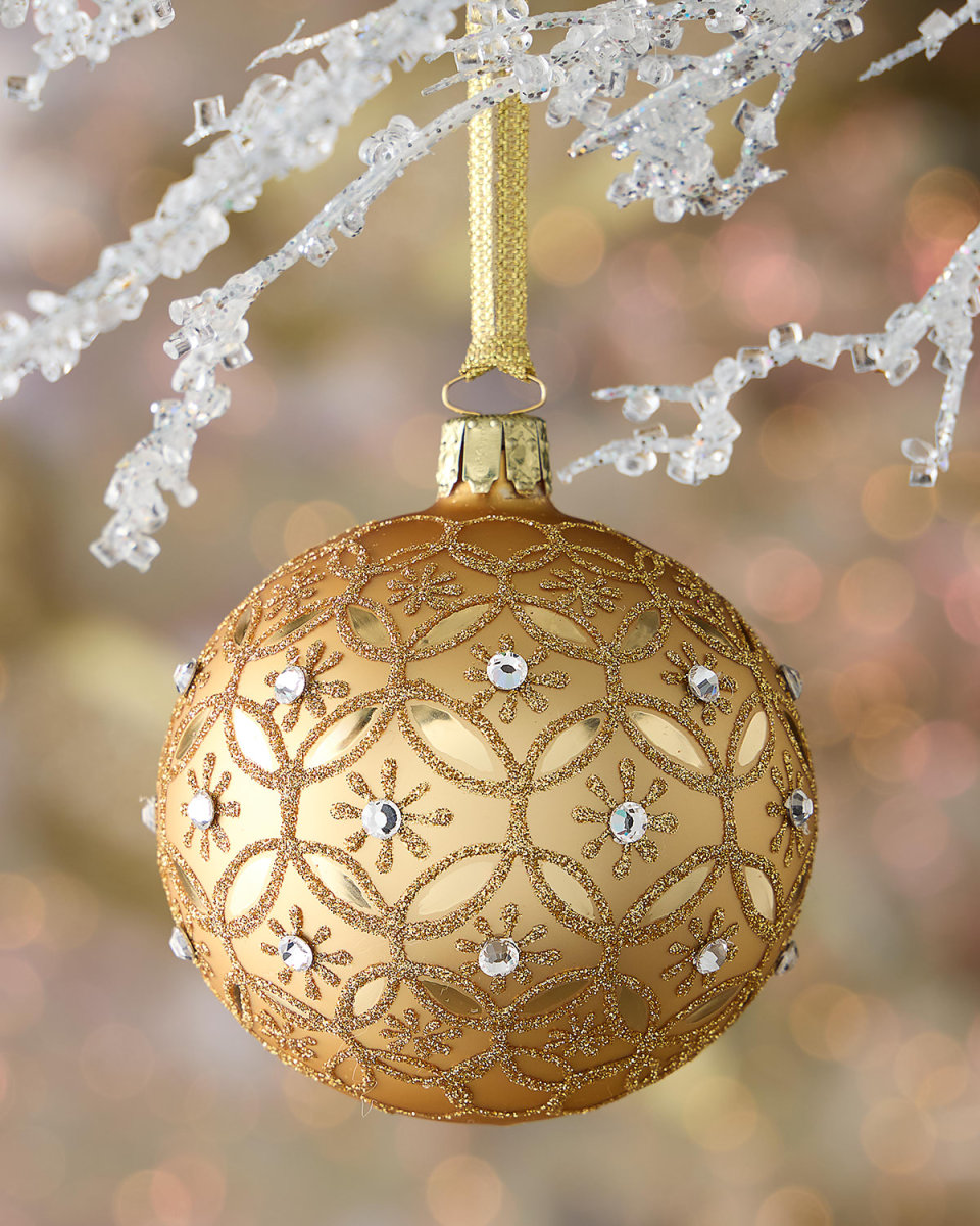 Golden Lace Diamond Glitter Glass Ornament